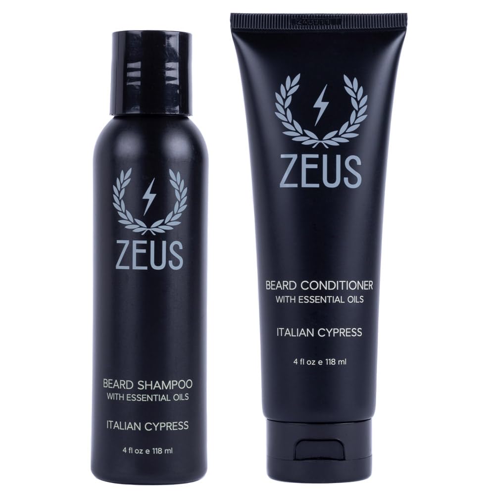 Italian Cypress Beard Wash Set for Men - Green Tea & Essential Oils | Hydrating Shampoo & Conditioner Duo for Soft, Strong Facial Hair