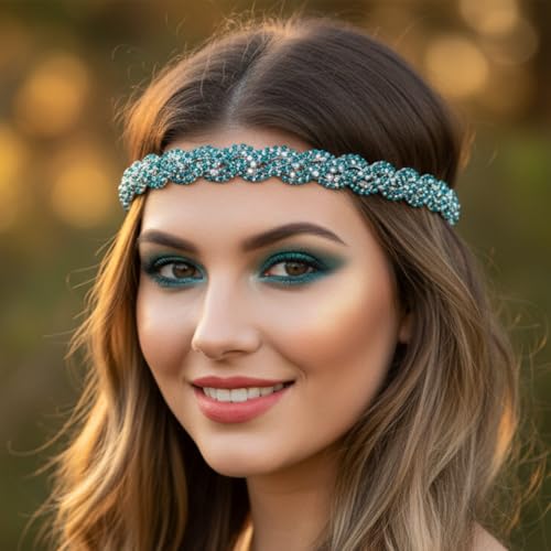 Mardi Gras Rhinestone Headbands for Women - Sparkly Crystal Braid Accessory