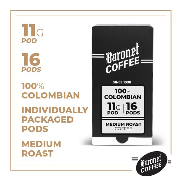 Baronet Coffee Pods - 100% Colombian Medium Roast, 16 Count