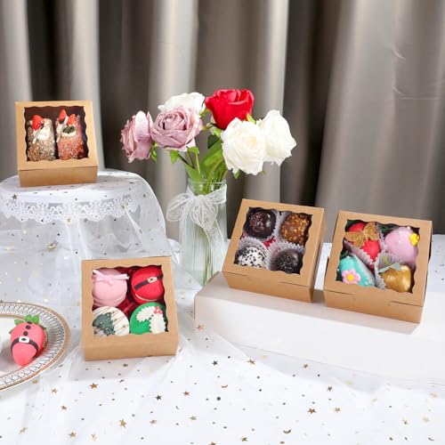 40 Pack 4x4x2 Inch Kraft Bakery Boxes with Window for Treats