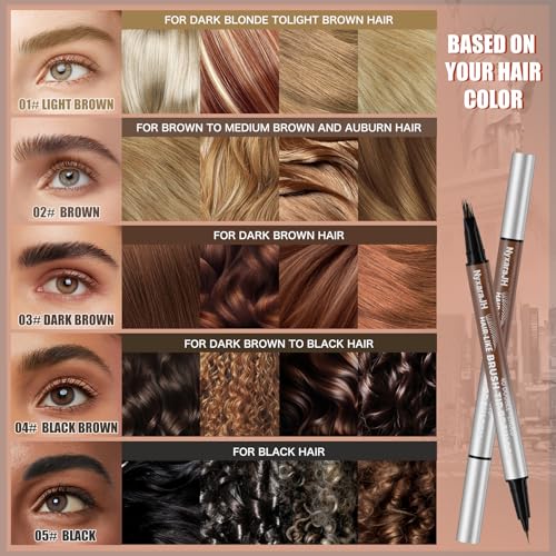 NyxaraJH 4D Double-Ended Eyebrow Pen - Black 5# Waterproof Brow Makeup