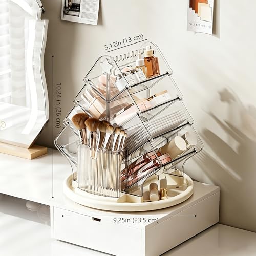 MIUOPUR 360° Rotating Makeup Organizer, 10-Compartment Clear Lazy Susan