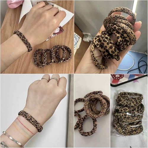 Leopard Print Hair Ties for Women - Pack of 10 No Damage Scrunchies