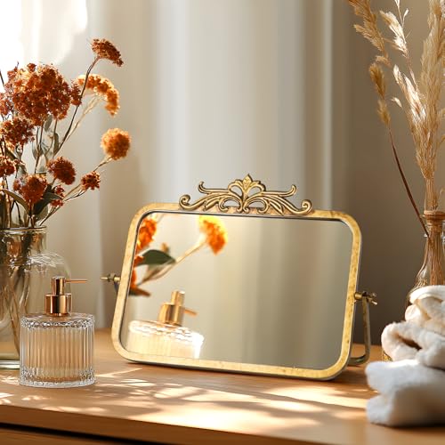 7.9" x 11.8" Antique Gold Rectangular Makeup Mirror - 360° Adjustable