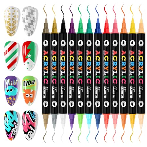 EBANKU 24 Colors Nail Art Pens Double Head Quick-Drying Markers for DIY Nail Design (Variation B)