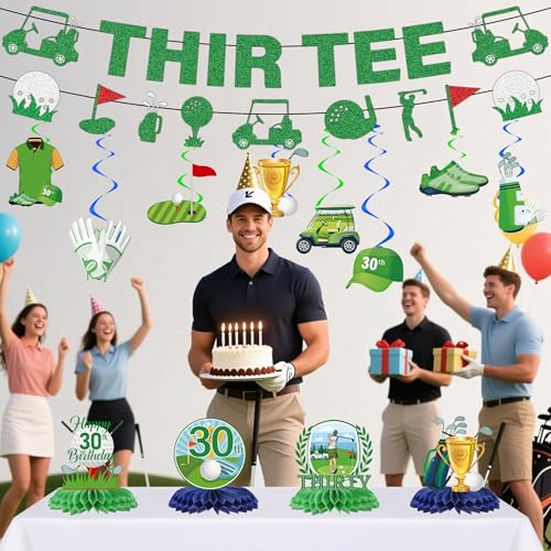 Golf 30th Birthday Decorations - 14 Pcs Golf Themed Party Set