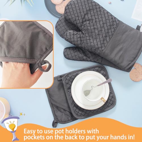 Heat Resistant Oven Mitts & Pot Holders Set - 4 Pcs, 500°F