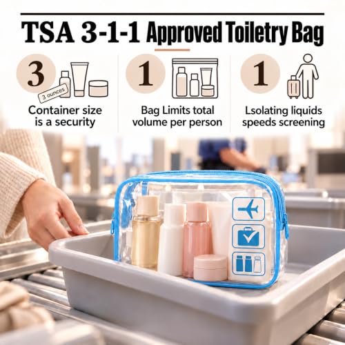 MODENGKONGJIAN TSA Approved 3-Piece Clear Travel Toiletry Bags Multicolor