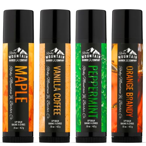 Rocky Mountain Barber Lip Balm Set for Men - 4 Flavors, All-Season Moisturizer
