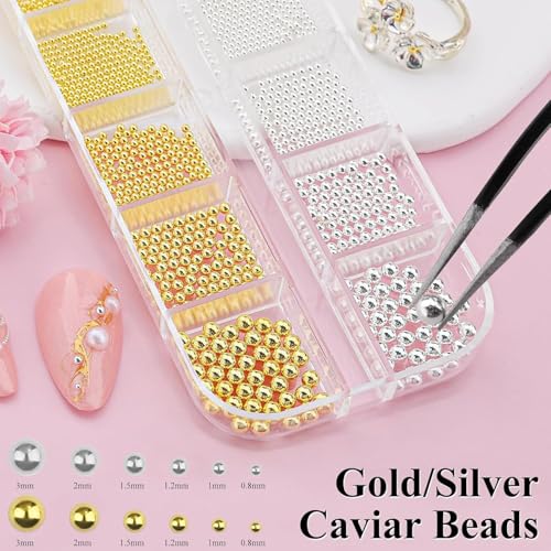 Gold and Silver Nail Charms Beads Kit for Nail Art DIY