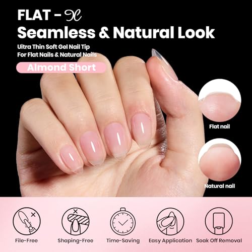 Beetles Gel Nail Kit - Flat-X Almond Short, 320pcs with Glue & Mini Lamp