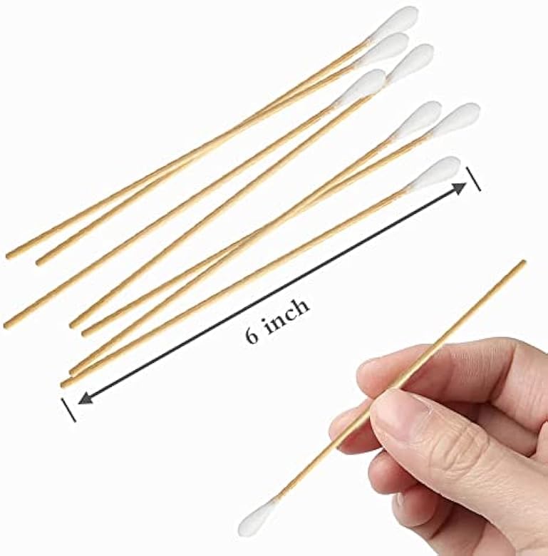 1000 Cotton Swabs - 6" Long Bamboo Handle, Lint-Free Tips