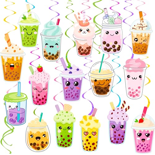 Bubble Tea Hanging Swirls - 20pcs Boba Tea Party Decorations