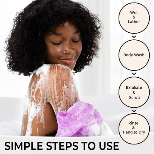 MINISENTIALS African Net Sponge with Knots (2 Pieces) Purple Lilac Back Scrubber 40in+, Exfoliating
