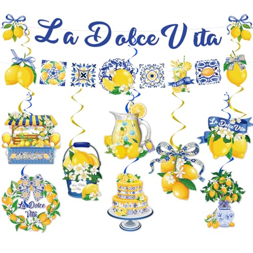 La Dolce Vita Party Decorations Set - 10pcs Lemon Banners & Swirls