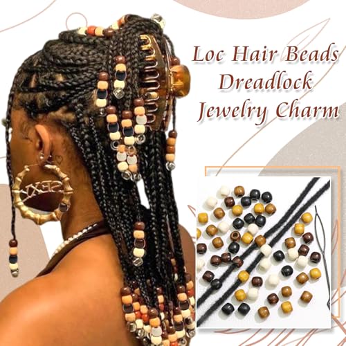 60Pcs Wooden Hair Beads Set for Braids & Dreadlocks - Natural Color