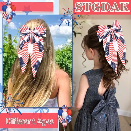 4th of July American Flag Hair Bow Clip - Patriotic Red White Blue