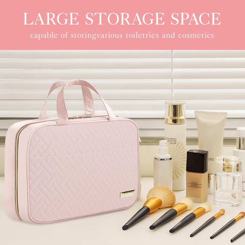 HOTOR Medium Pink Hanging Travel Toiletry Bag Women Men Compact Organizer