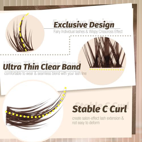 Mavphnee Brown Lash Clusters Kit - 120 Pcs DIY Eyelash Extensions (8-16MM)