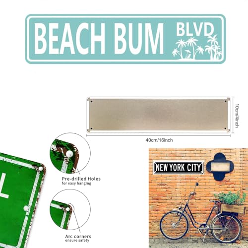 Beach Bum BLVD Metal Sign - Home Office Wall Decor, 16x4 Inch