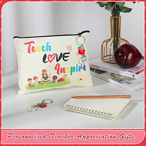 Teacher Appreciation Gift Set - 6 Canvas Makeup Bags & Keychains