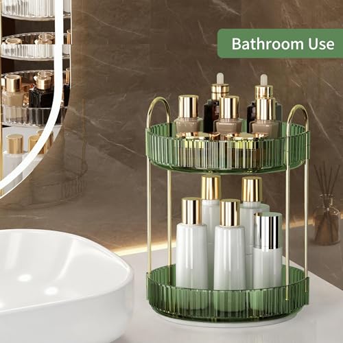 Rotating Makeup Organizer with 2 Tiers - 360 Degree Vanity Storage for Cosmetics & Skincare