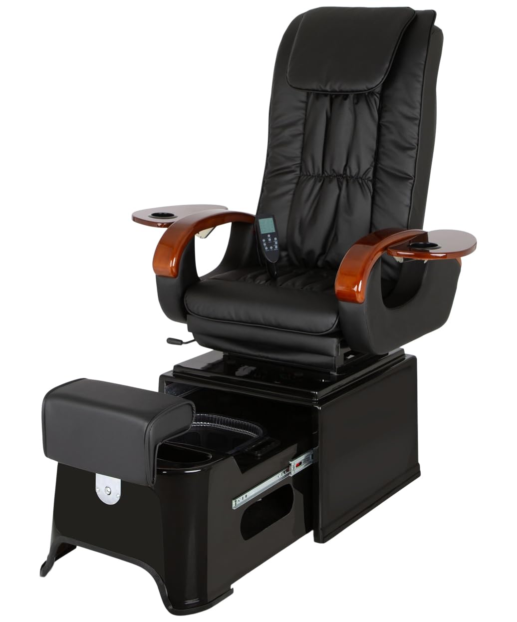Pibbs PS42 Plumb-Free Fiberglass Pedicure Spa, Footsie Bath, Full Roller Massage, Reclining Back, Liners, Adjustable Footrest & Manicure Trays, No Plumbing, PIB-PS-42-BLK