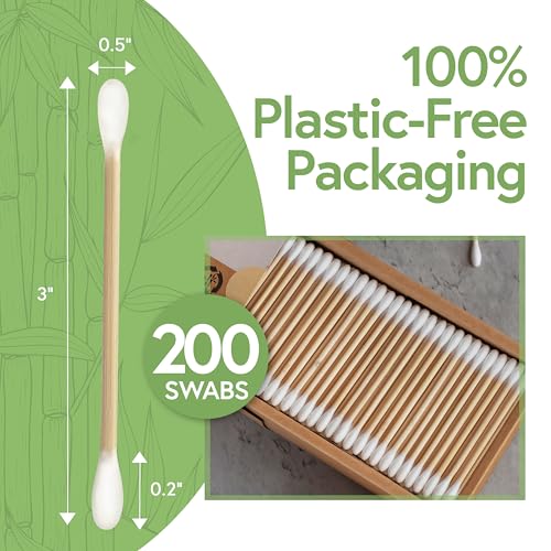 Jenvita 100% Bamboo Cotton Ear Swabs - 200 Pack, Biodegradable
