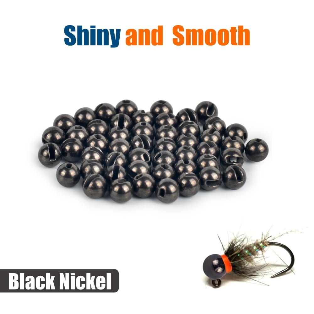 MUUNN 50pcs Tungsten Slotted Beads for Fly Tying, Sink Deeper and Faster 12 Colors/13 Sizes Slotted Tungsten Beads Fly Tying Beads Head Fly Tying Materials(Black Nickel,2.8mm)