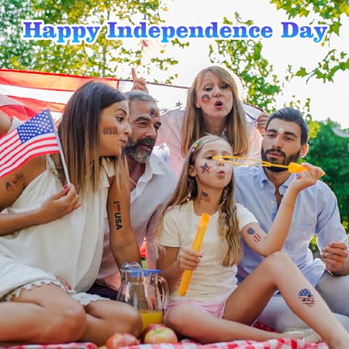 4th of July Temporary Tattoos - 100 Patriotic USA Flag Stickers