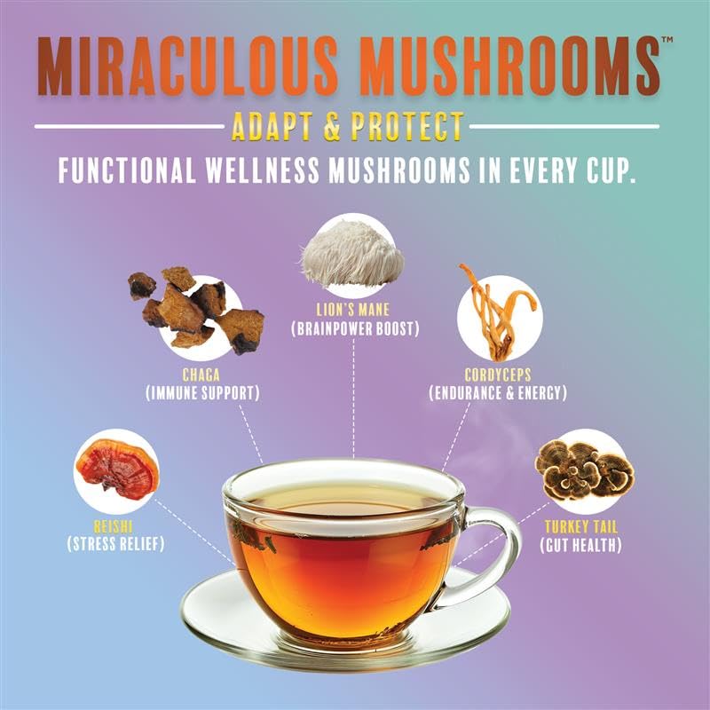 Teeccino Miraculous Mushrooms Herbal Tea - 10 Caffeine-Free Bags