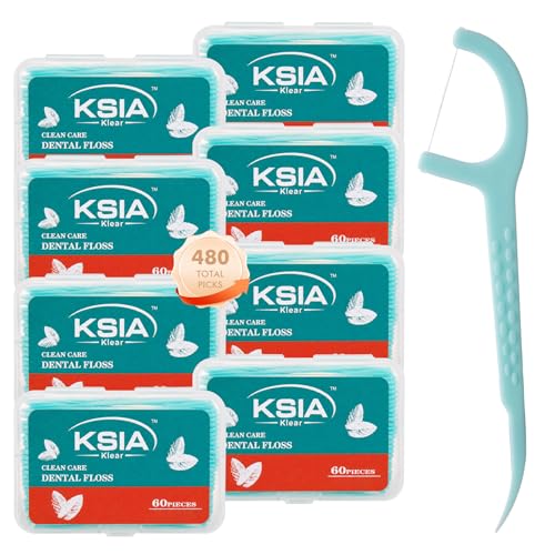 KSIA Unflavored Dental Floss Picks 480 Count with Portable Cases - Gentle Oral Cleaning