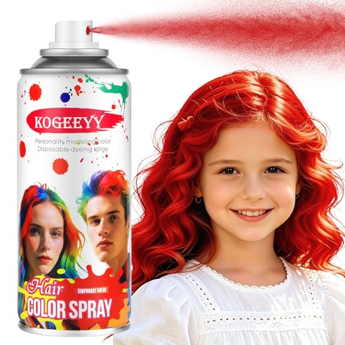 KOGEEYY Red Temporary Hair Color Spray 4.06 oz – Washable, Non-Sticky, Hair Styling for Kids, Women & Men (Independence Day/4th of July, Cosplay)