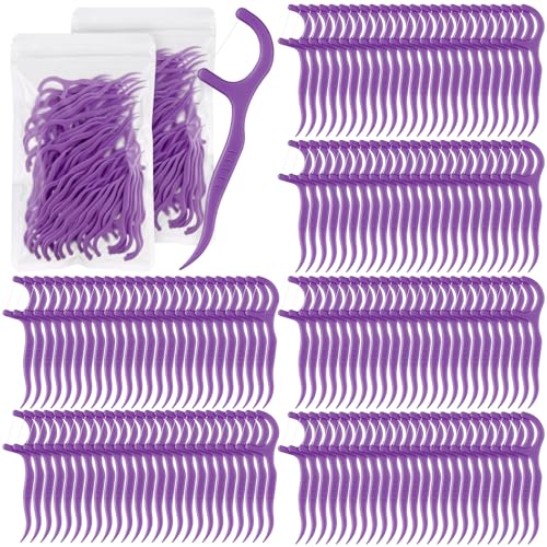 Baderke Dark Purple Floss Picks - 600 Count Dental Cleaners for Adults