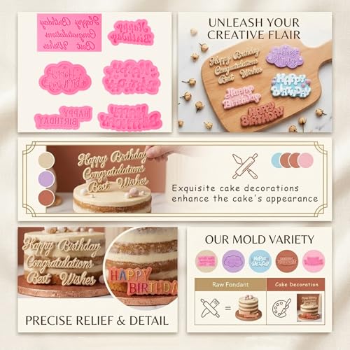 Happy Birthday Silicone Letter Molds - 6 Pack Food Grade