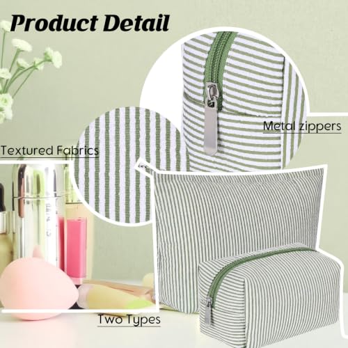 Huhumy 2-Piece Makeup Bag Set for Women - Bean Green with Thin Stripe Variation