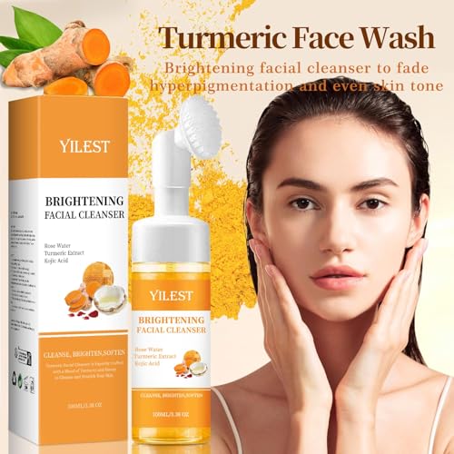Turmeric Face Wash with Brush - Deep Cleansing & Exfoliating Facial Cleanser for All Skin Types, 2pcs 100ML