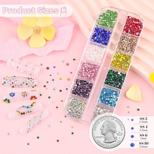 Mini Colorful Glass Nail Rhinestones - 4200Pcs Small Gems for Nails & Crafts - BELLEBOOST