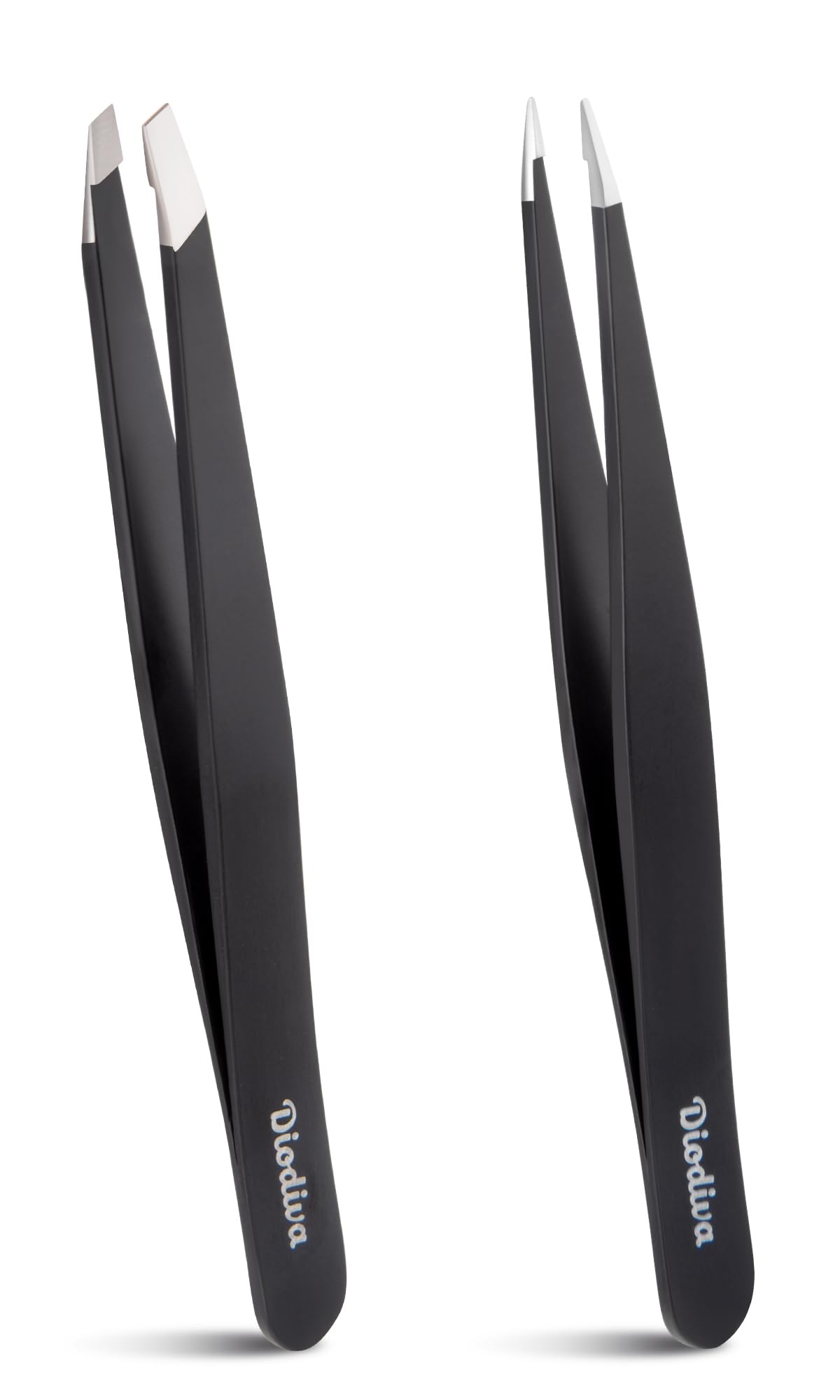 2-Pack Tweezers for Eyebrows, Facial Hair, Ingrown Hair Removal, Slant and Point Tip Tweezer Set for Women and Men, Professional Stainless Steel Precision Eyebrow Plucking Grooming with Case - Black