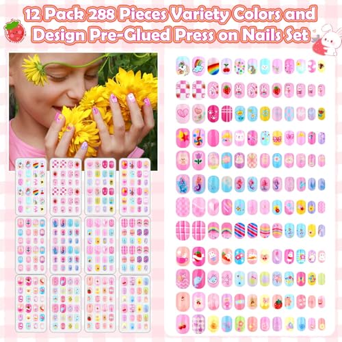 288-Piece Kids Press-On Fake Nails Set for Girls, Ages 8-12