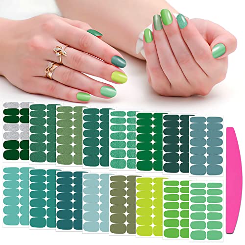Vibrant Green Nail Wraps Set - 16 Sheets Self-Adhesive Gel Nail Strips for Women