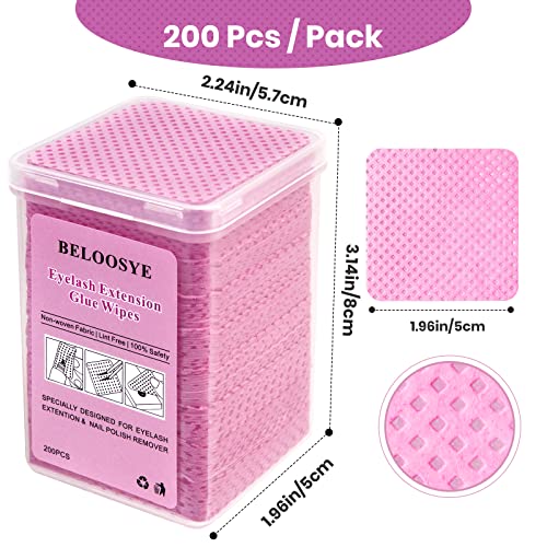 200 Pack Pink Lint Free Nail & Eyelash Glue Wipes - Absorbent Non-woven Fabric