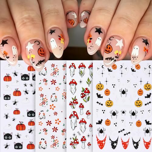 Quezadyl 8Pcs Halloween Ghost & Bat Nail Stickers - 3D Spooky Nail Decals for Women