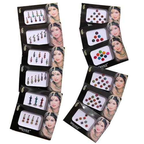 Wevez 12 Pack Self-Adhesive Bindi Stickers – Traditional Forehead Bindis for Festive Wear