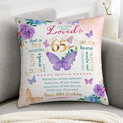 65th Birthday Gift Pillow Cover for Women - 18x18 Inches