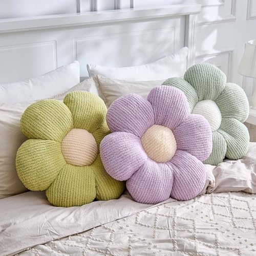 Sage Green Flower Pillow - 14.9" Daisy Plush Decorative Cushion