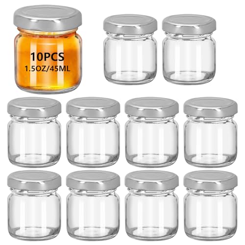 10-Pack 1.5 oz Clear Glass Honey Jars with Airtight Lids