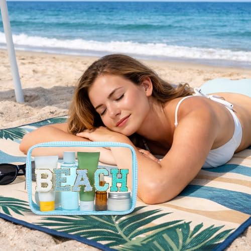 Sanwuta Seersucker Beach Bag 26x16x9cm Blue Large Travel Toiletry Organizer