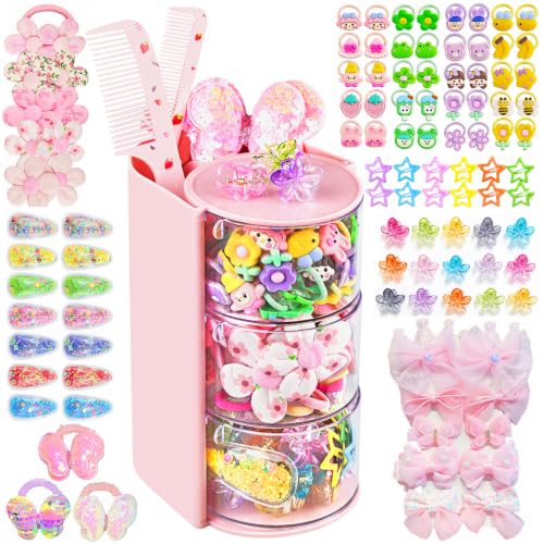 Kids Girls Hair Accessories Set with Pink Storage Box - 246 Pieces including Ties Clips & Bands