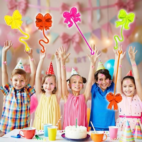 Kids Party Favors 48PCS Bow Stick Hands & Temporary Tattoos - Colorful & Safe Fun